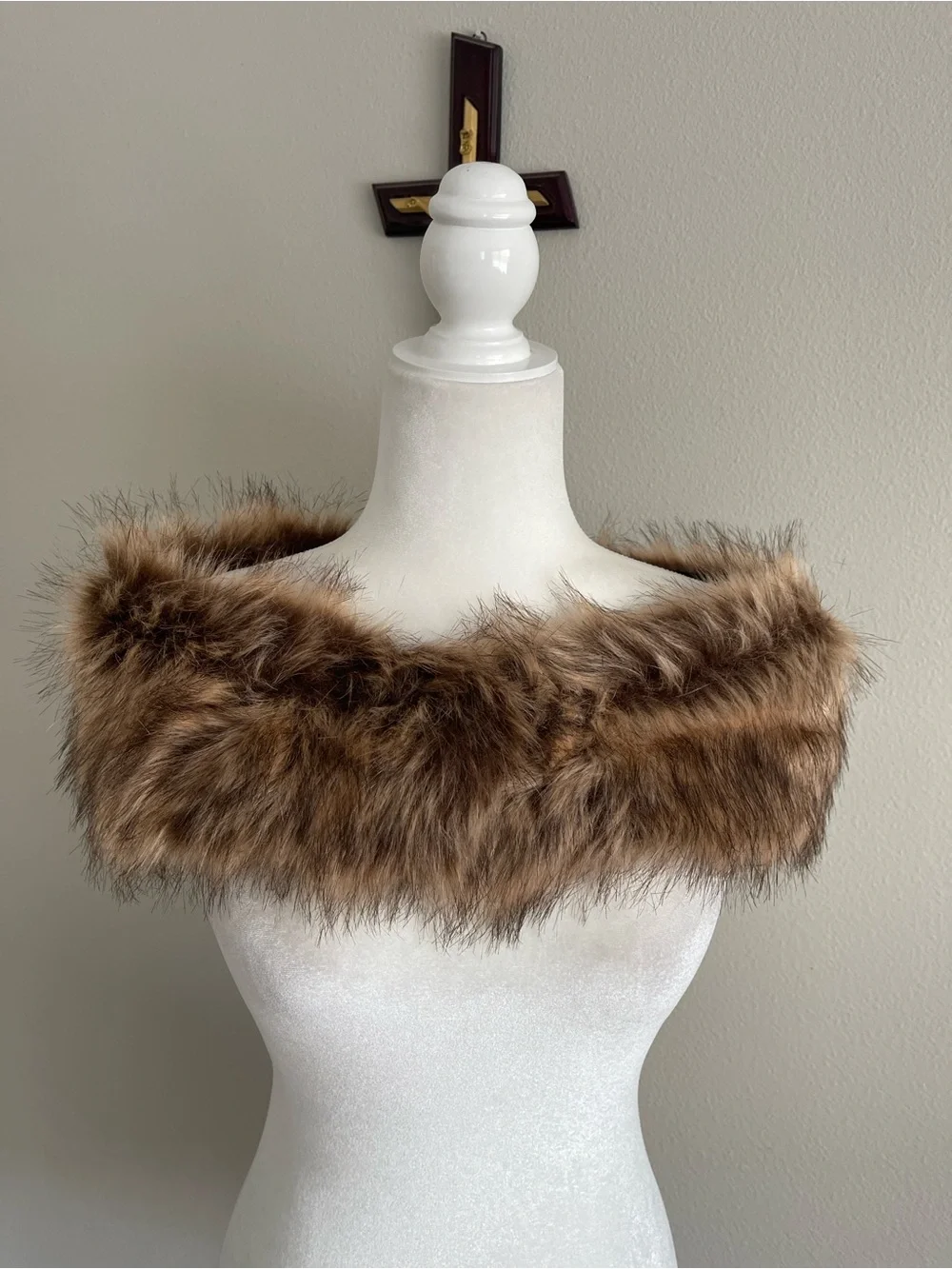Faux Fur Collar Scarf - Brown